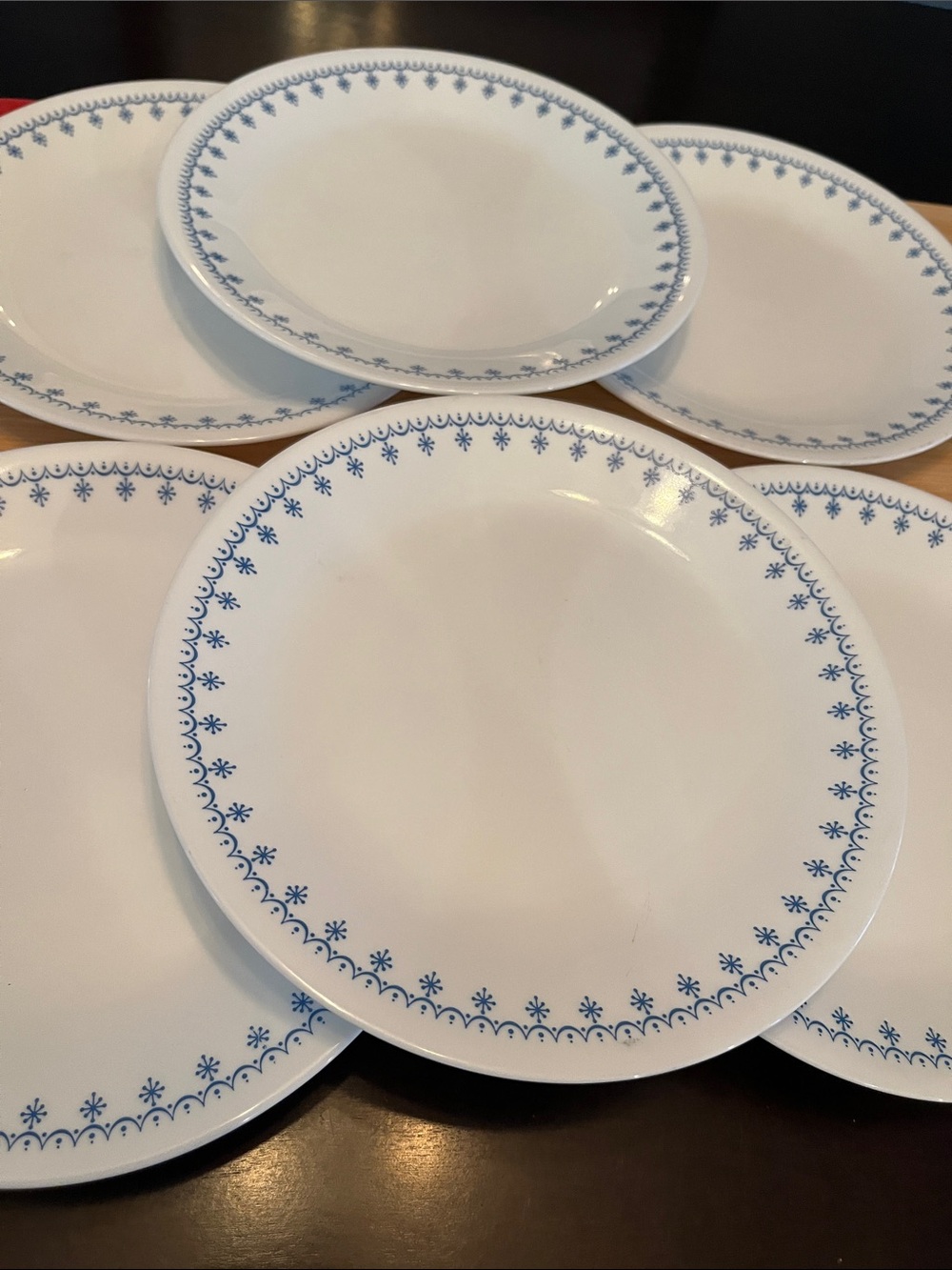 6 pc Corelle Blue Snowflake Plate Set 8.5"